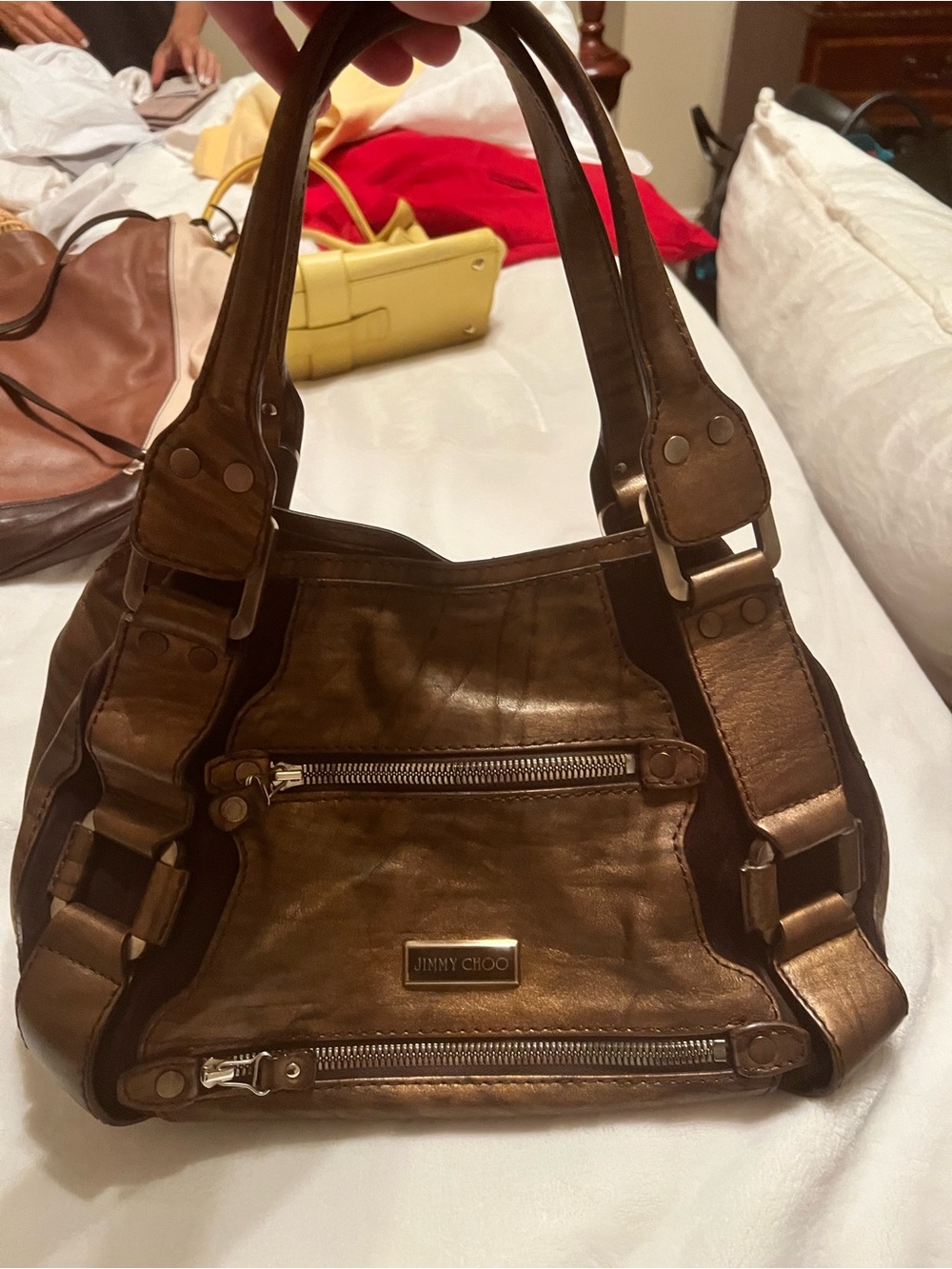 Jimmy Choo Metallic Bronze Leather Shoulder Bag